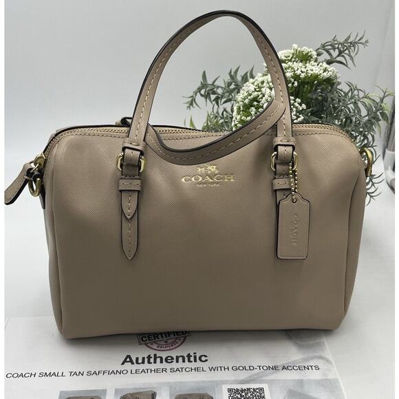 Coach F50430 Authenticated Bennett Mini Satchel, Beige Sand Top Handle Bag - Picture 1 of 15